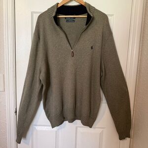 Polo Ralph Lauren Quarter Zip Sweater Pullover Old Money Classic Gray/Tan sz XXL